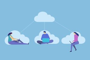 People work with laptop on cloud computing