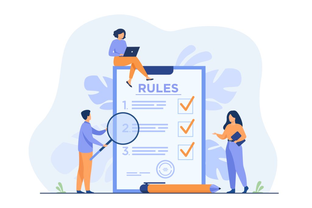 Business people studying list of rules